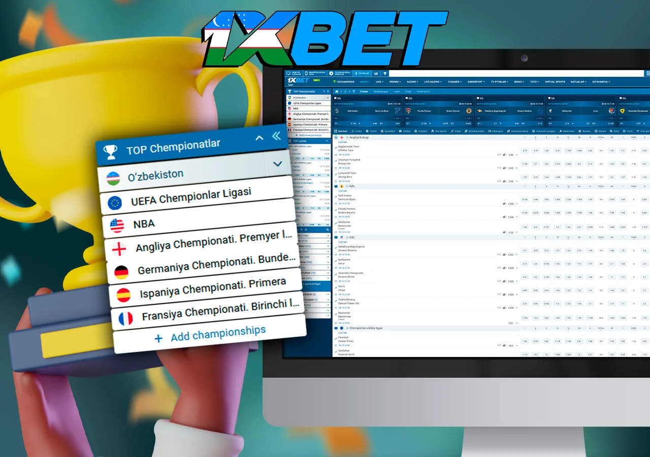 Monitor 1xBet bilan TOP chempionatlarga nima tikishingiz mumkinligini ko'rsatadi