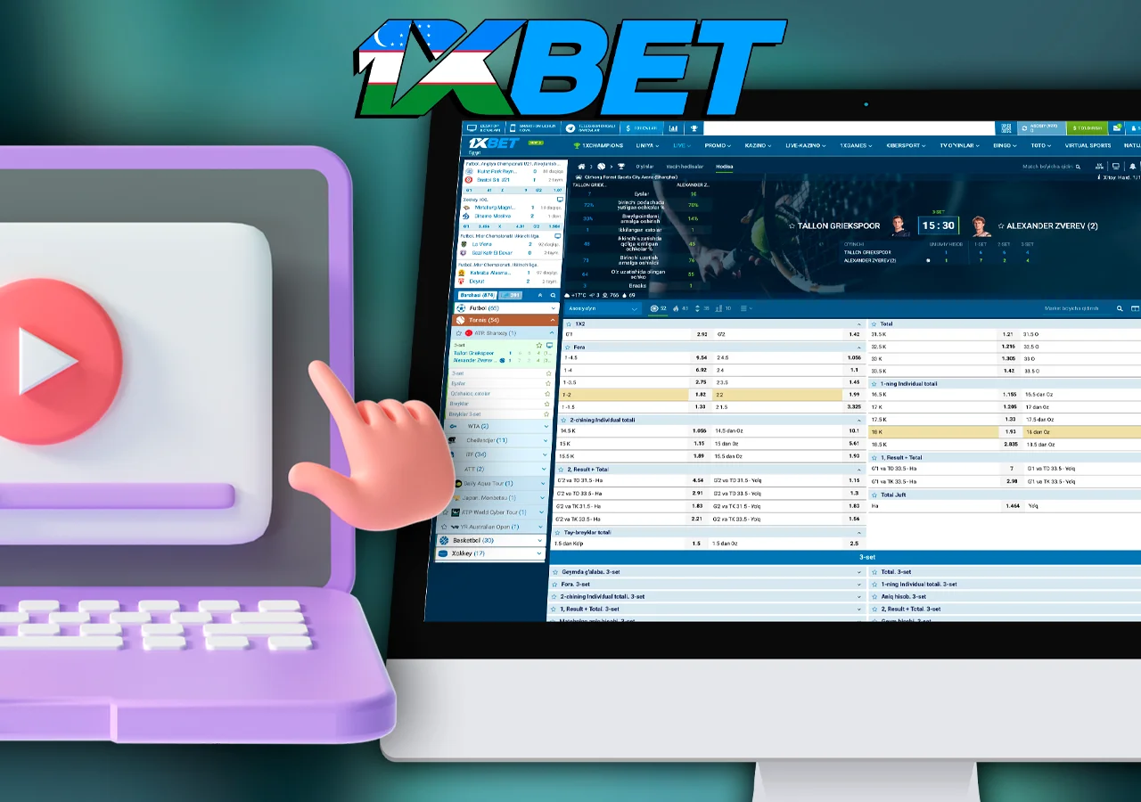 1xBet-da siz turli xil jonli o'yinlarga pul tikishingiz mumkin, misol bilan kuzatib boring