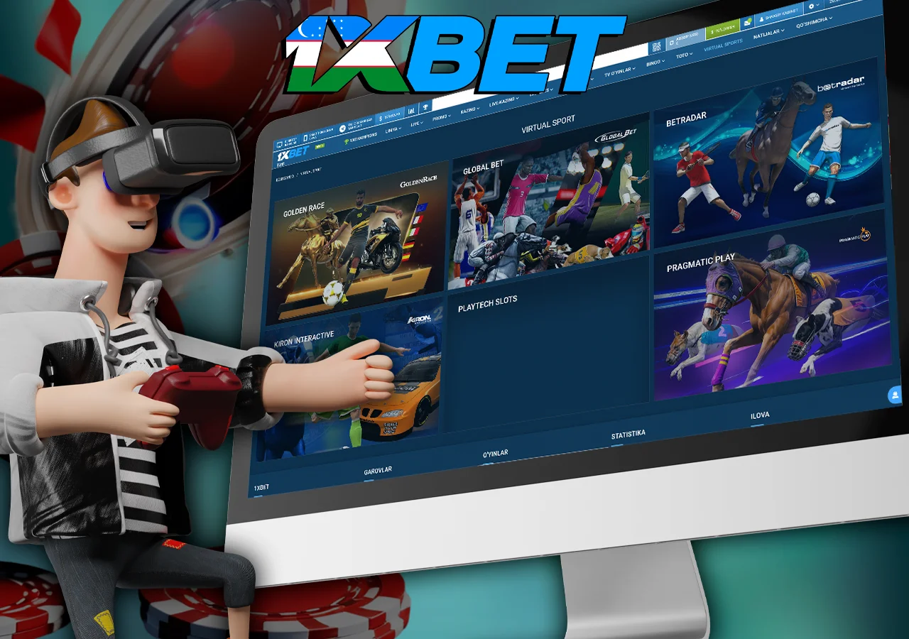 Monitorda virtual sport o'yinlari ko'rsatiladi
